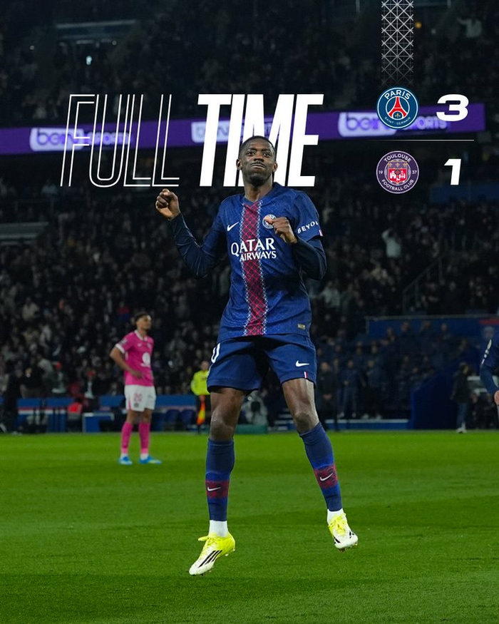 登贝莱双响助巴黎3-1力克图卢兹 稳居法甲榜首备